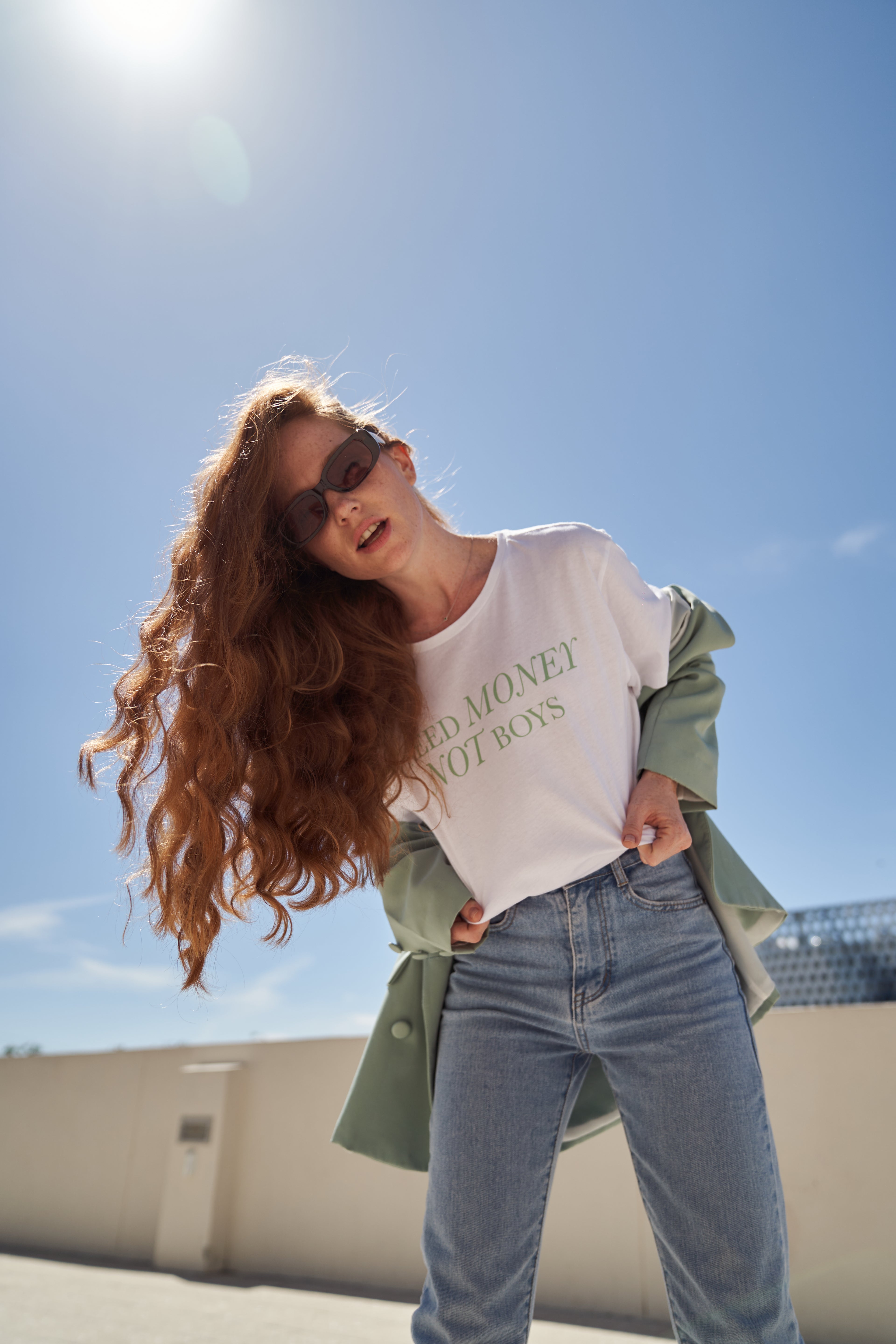 “I need money, not boys” T-shirt in White