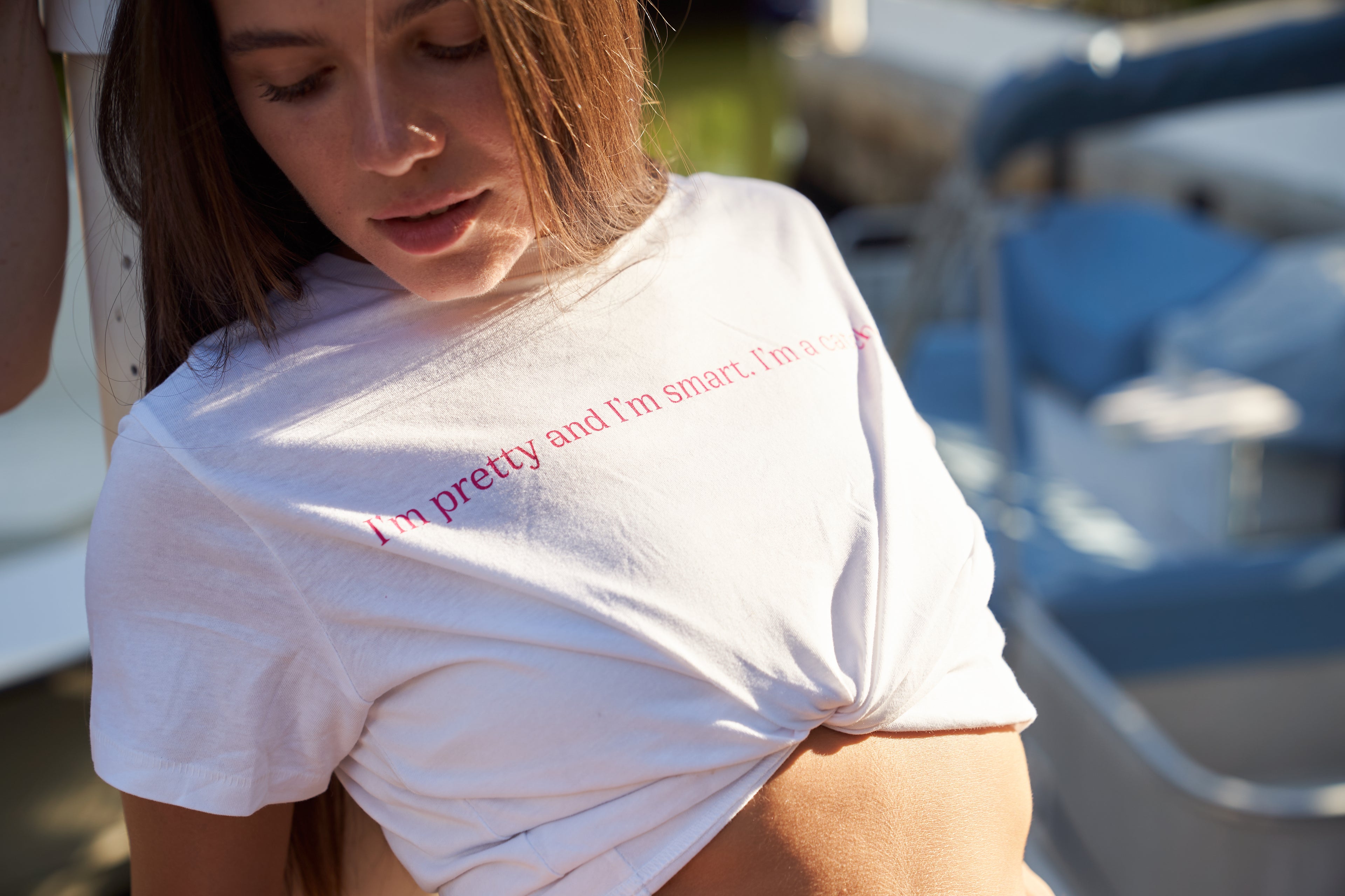 “I’m pretty and I’m smart, I’m a catch” T-shirt in White