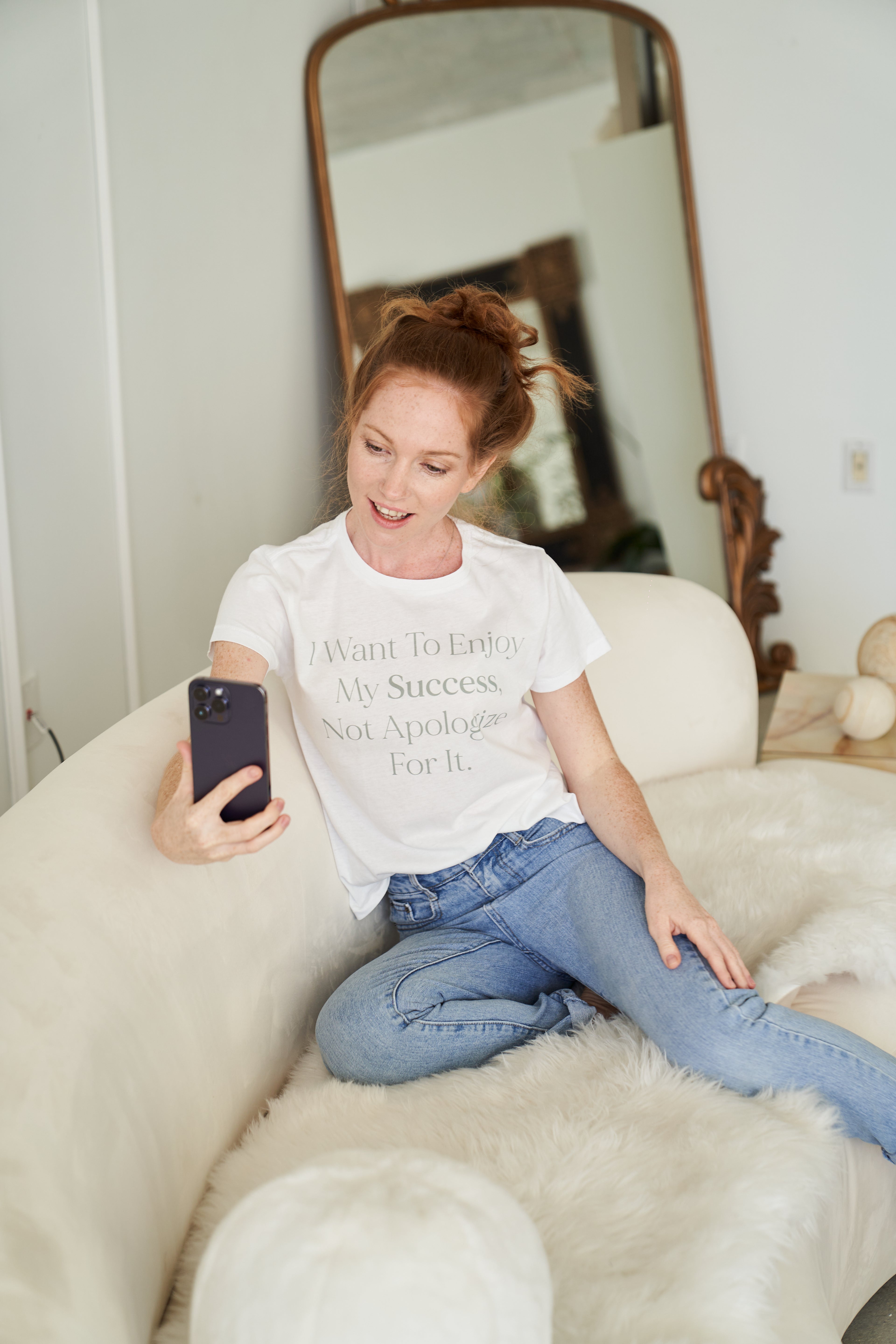 “I want to enjoy my success, not apologize for it” T-shirt in White